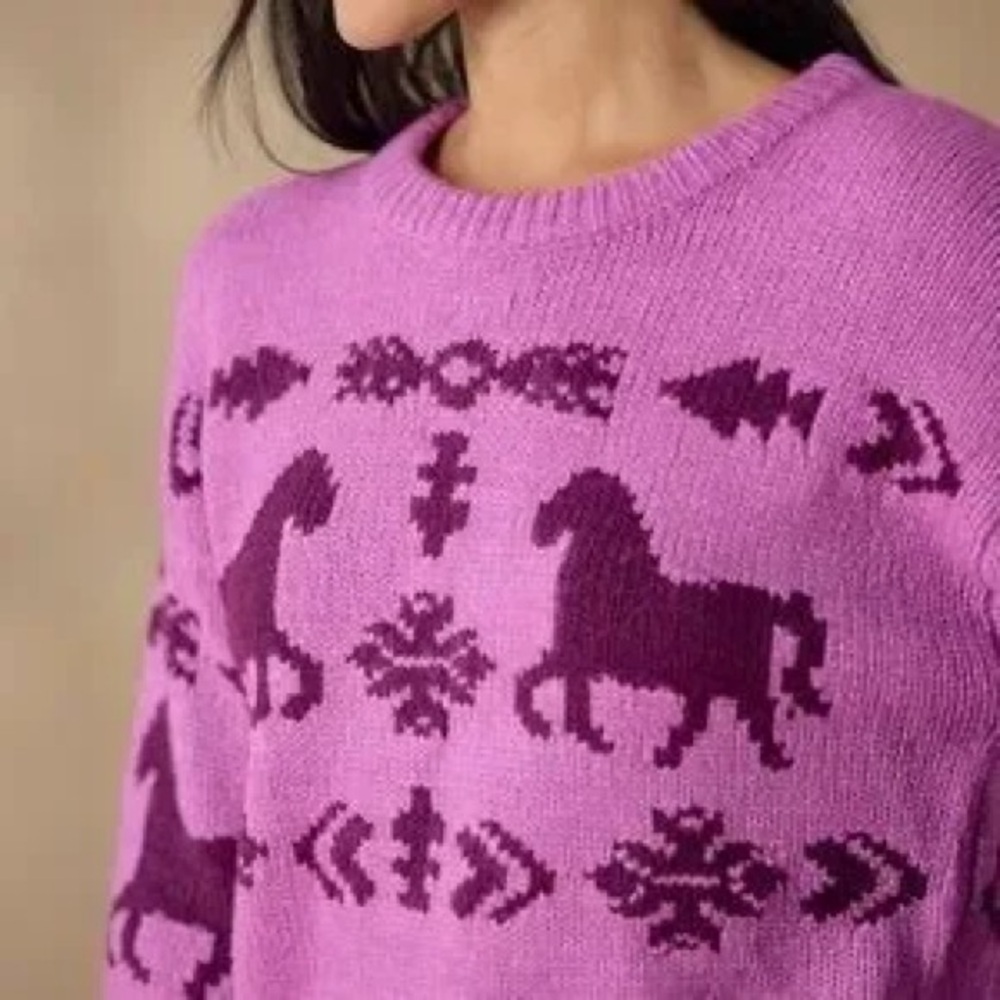 Sundance Equestrian Horse Knit Purple Pink Sweater Size XS - Picture 2 of 8